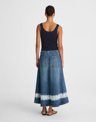 Shibori Denim A-Line Midi Skirt SHIBORI WASH