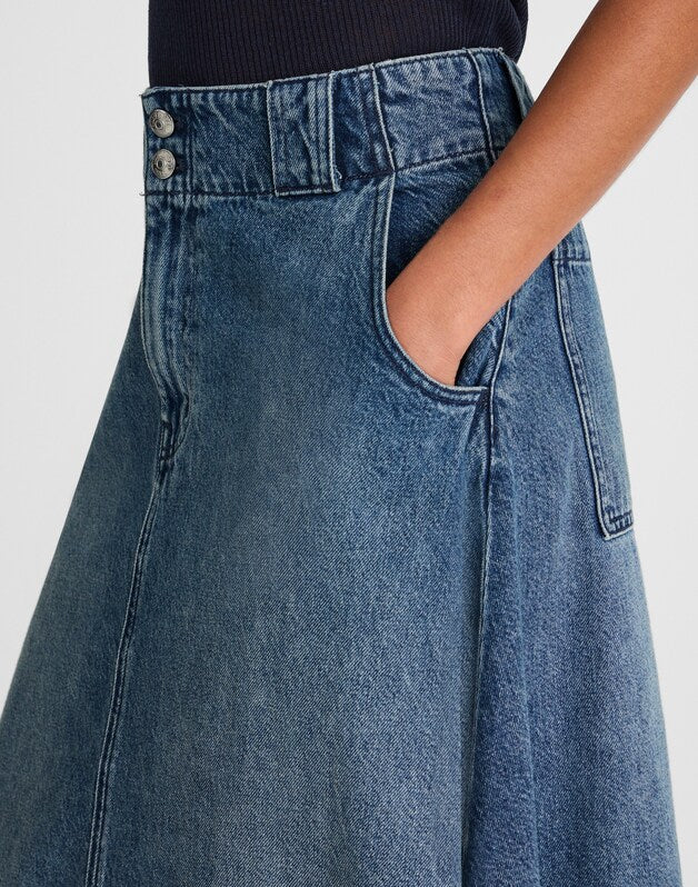 Shibori Denim A-Line Midi Skirt SHIBORI WASH
