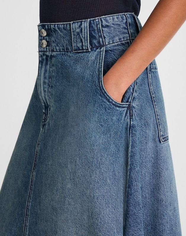 Shibori Denim A-Line Midi Skirt SHIBORI WASH