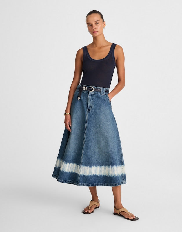 Shibori Denim A-Line Midi Skirt SHIBORI WASH