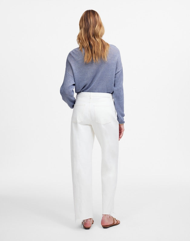 Pieced Barrel-Leg Jeans in Tile White TILE WHITE