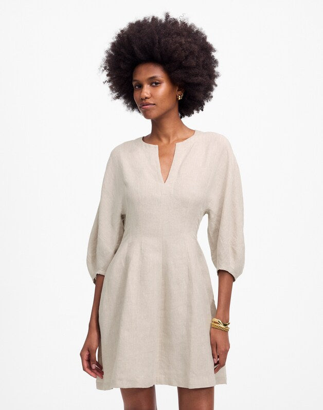 Splitneck Mini Dress in 100% Linen OAT