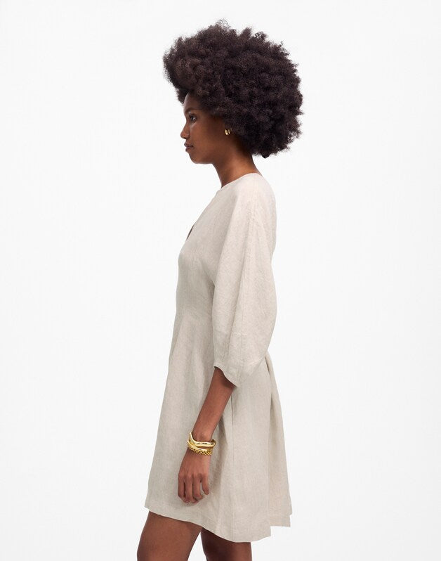Splitneck Mini Dress in 100% Linen OAT