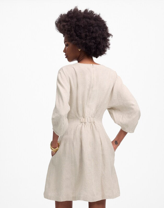 Splitneck Mini Dress in 100% Linen OAT