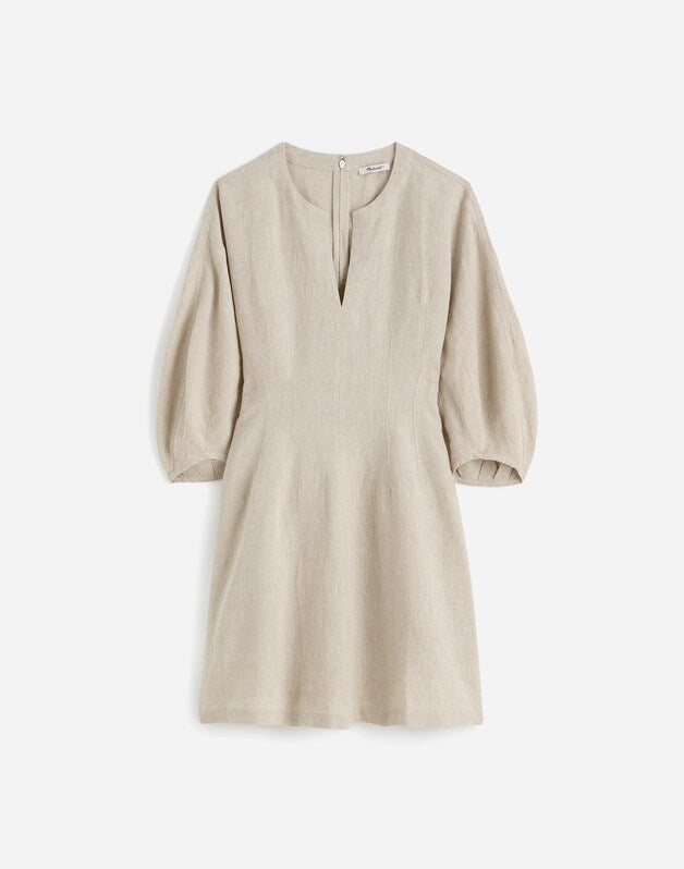 Splitneck Mini Dress in 100% Linen OAT