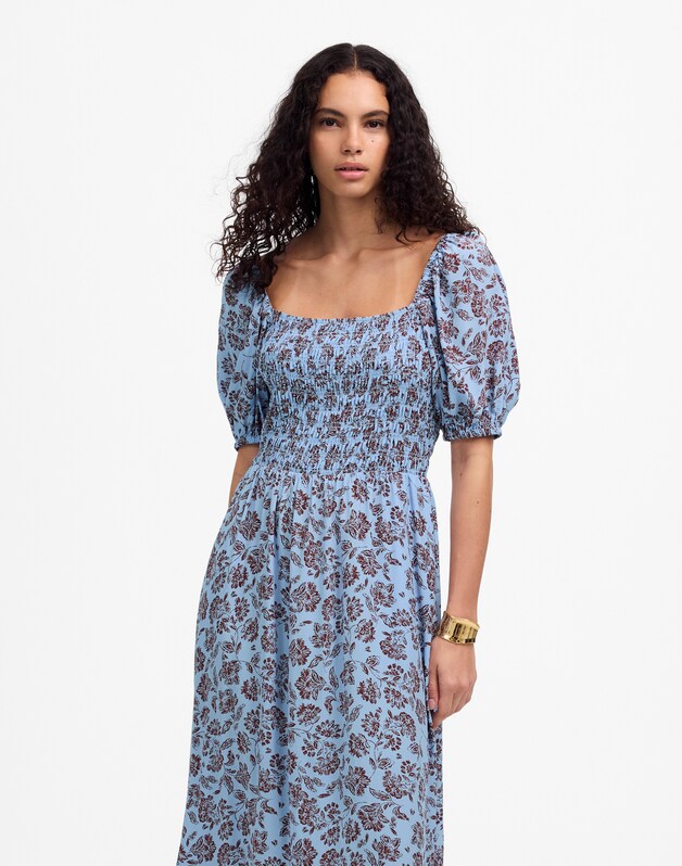 Smocked Puff-Sleeve Dress in Floral SAYLOR FLORAL LIGHT POOL