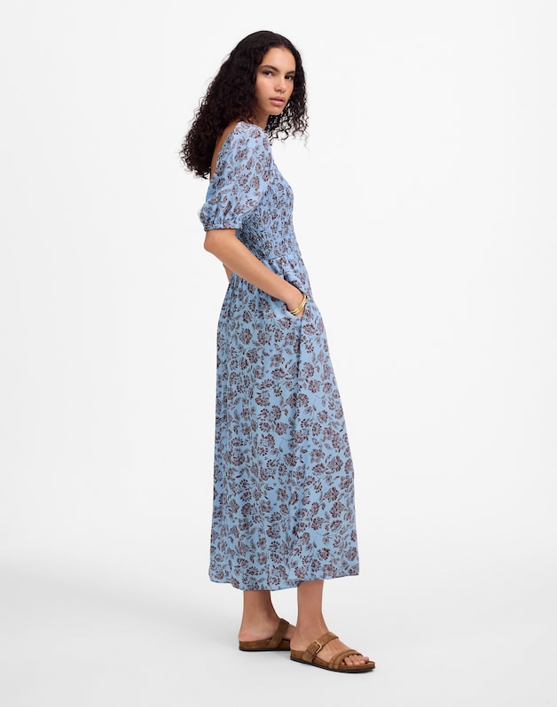 Smocked Puff-Sleeve Dress in Floral SAYLOR FLORAL LIGHT POOL