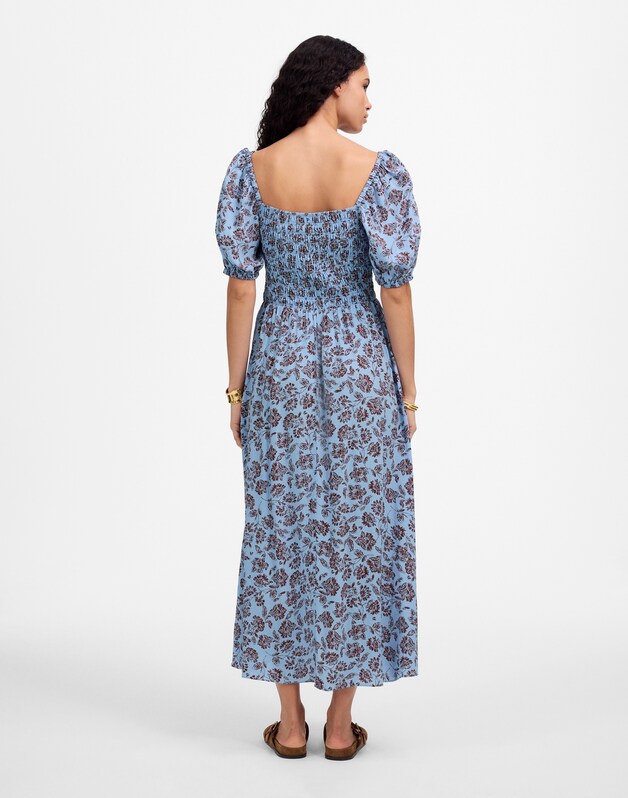 Smocked Puff-Sleeve Dress in Floral SAYLOR FLORAL LIGHT POOL