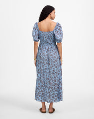 Smocked Puff-Sleeve Dress in Floral SAYLOR FLORAL LIGHT POOL