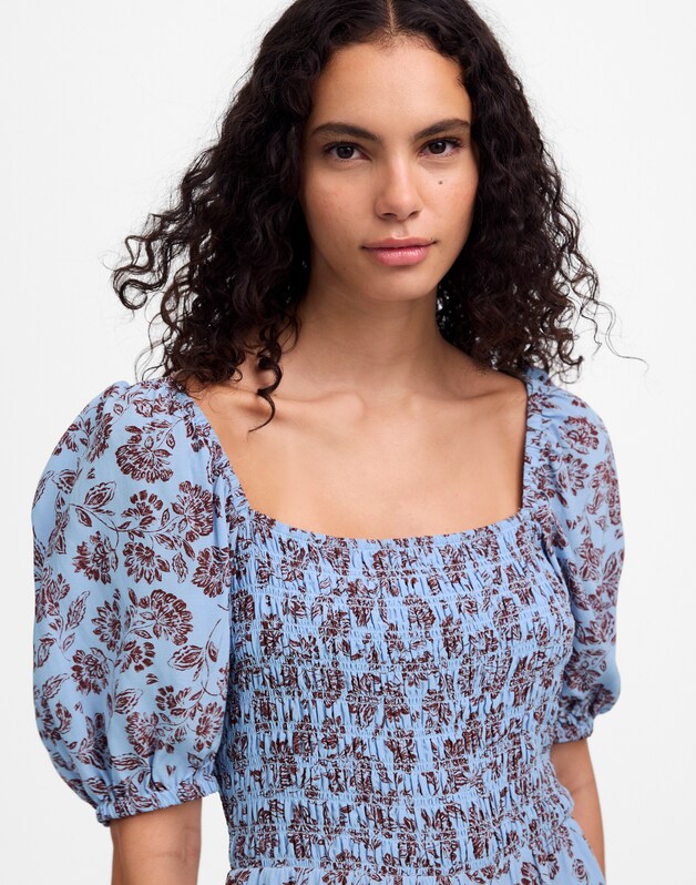 Smocked Puff-Sleeve Dress in Floral SAYLOR FLORAL LIGHT POOL