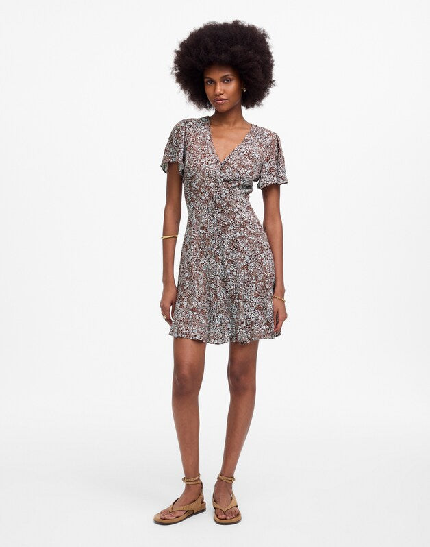 Button-Front Mini Dress in Floral ADELAIDE FLORAL HENNA
