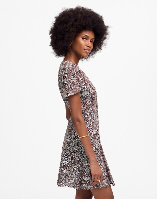 Button-Front Mini Dress in Floral ADELAIDE FLORAL HENNA