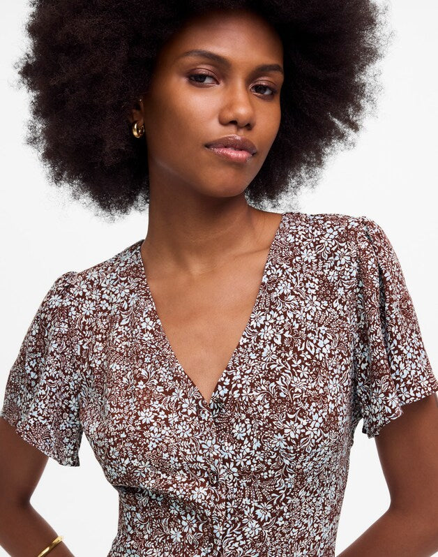 Button-Front Mini Dress in Floral ADELAIDE FLORAL HENNA