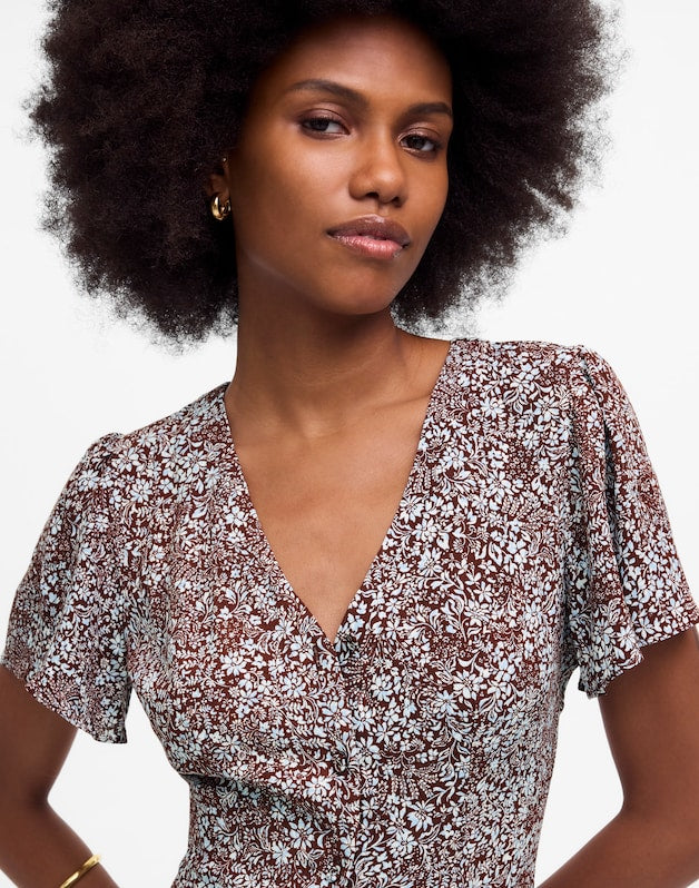 Button-Front Mini Dress in Floral ADELAIDE FLORAL HENNA
