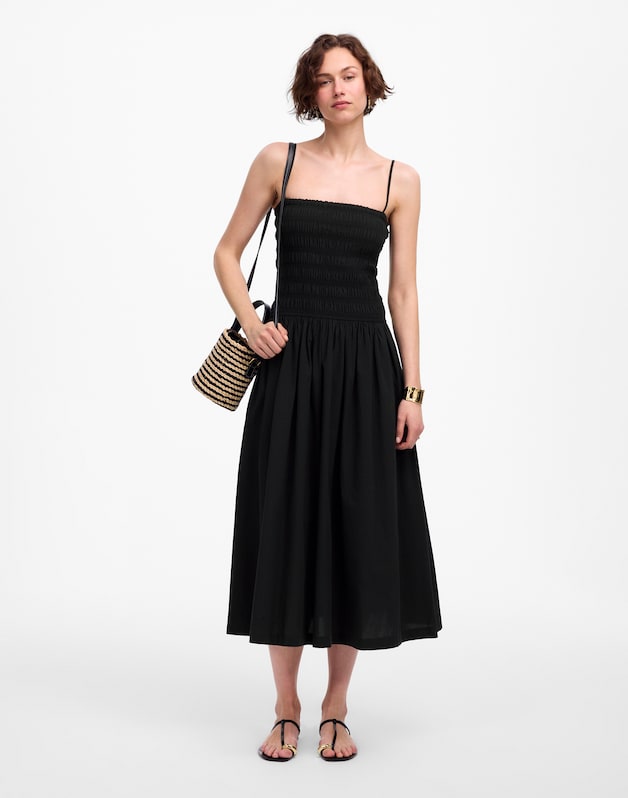 Petite Poplin Smocked Maxi Dress JET BLACK