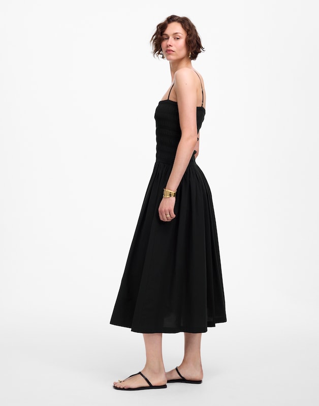 Petite Poplin Smocked Maxi Dress JET BLACK