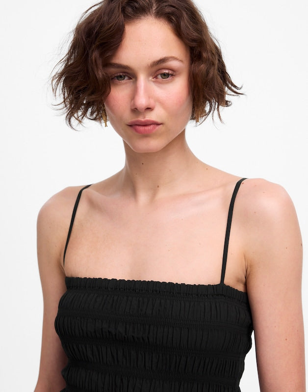 Petite Poplin Smocked Maxi Dress JET BLACK