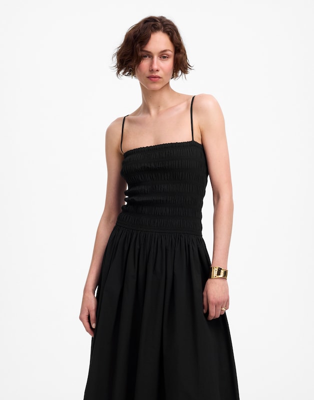 Petite Poplin Smocked Maxi Dress JET BLACK