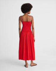 Poplin Smocked Maxi Dress FESTIVAL RED