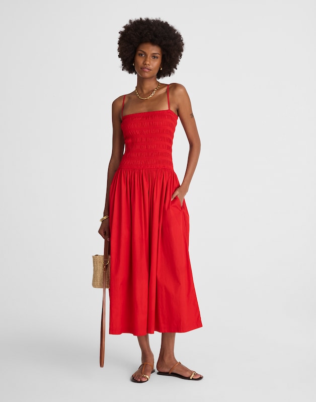 Poplin Smocked Maxi Dress FESTIVAL RED