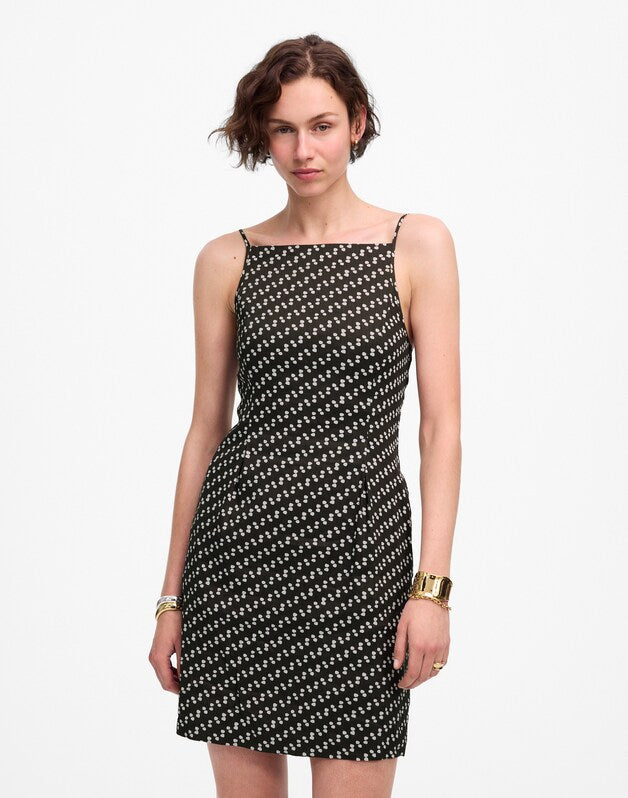 High-Neck Mini Dress in Dot SOFT CHARCOAL
