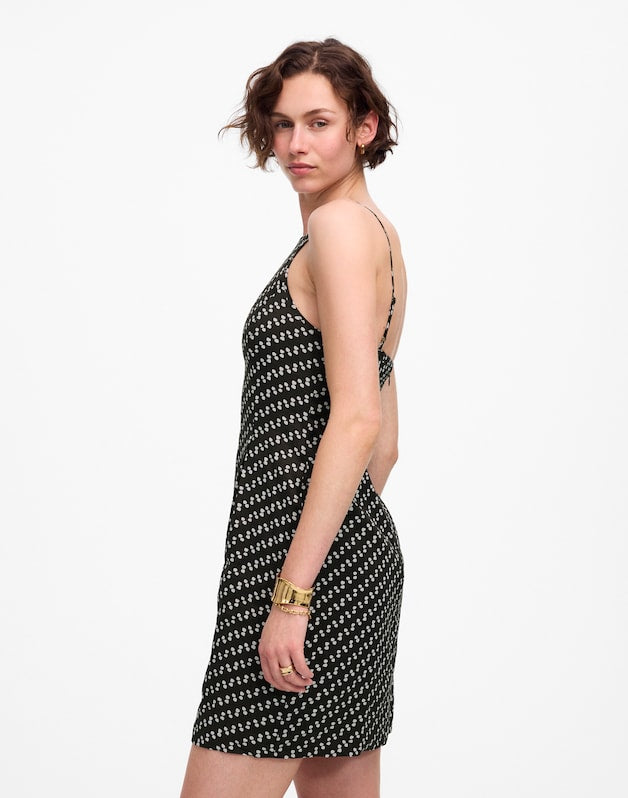 High-Neck Mini Dress in Dot SOFT CHARCOAL
