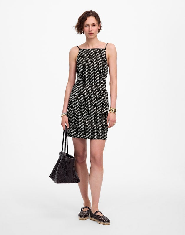 High-Neck Mini Dress in Dot SOFT CHARCOAL