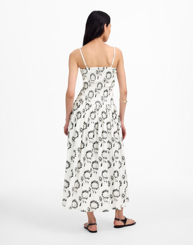 Poplin Smocked Maxi Dress in Floral GRAPHIC SUNFLOWERS WHITE