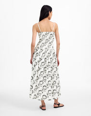 Poplin Smocked Maxi Dress in Floral GRAPHIC SUNFLOWERS WHITE