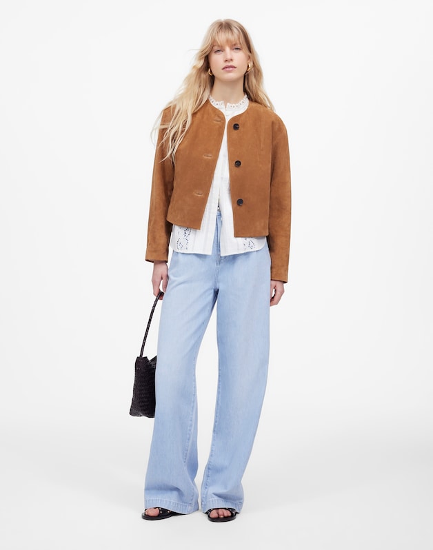 Crop Cardigan Jacket in Suede AGED COGNAC