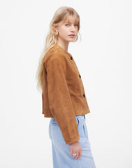 Crop Cardigan Jacket in Suede AGED COGNAC