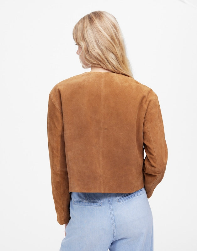 Crop Cardigan Jacket in Suede AGED COGNAC