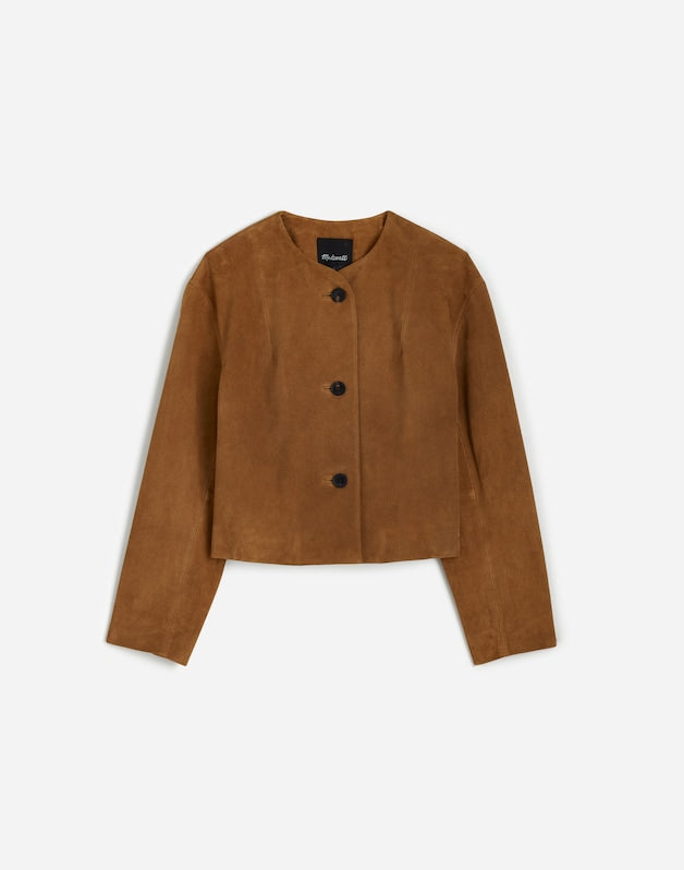 Crop Cardigan Jacket in Suede AGED COGNAC