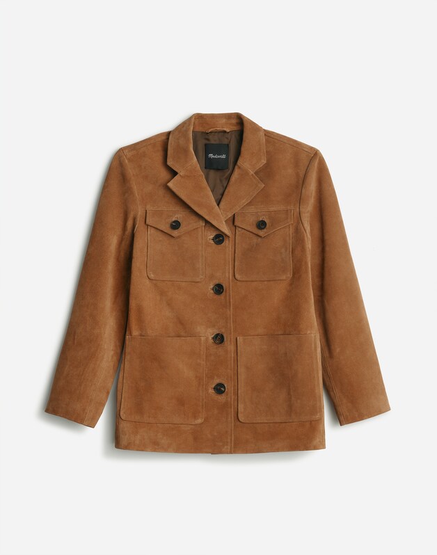 Long Chore Blazer in Suede AGED COGNAC