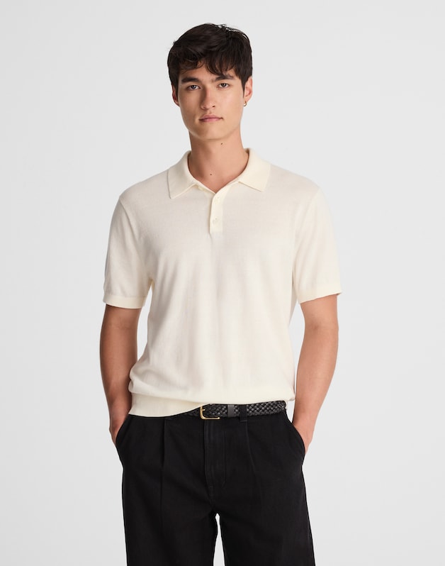 Heathered Three-Button Sweater Polo VINTAGE IVORY