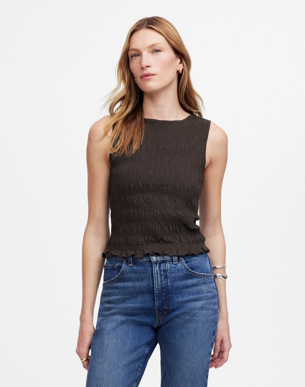 Smocked Boatneck Tank SOFT CHARCOAL
