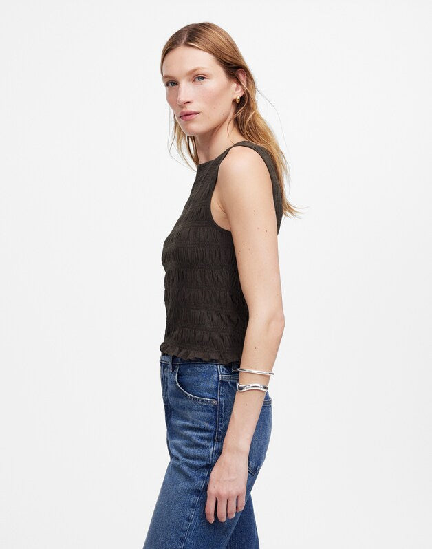 Smocked Boatneck Tank SOFT CHARCOAL