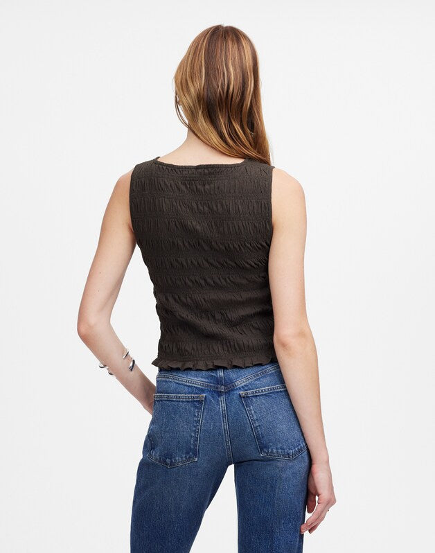 Smocked Boatneck Tank SOFT CHARCOAL