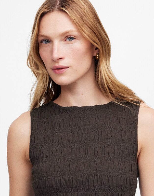 Smocked Boatneck Tank SOFT CHARCOAL