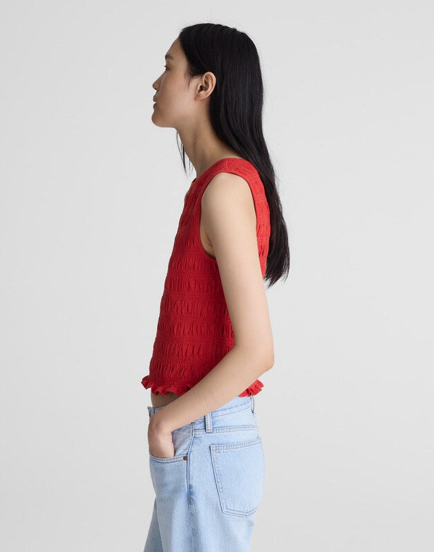 Smocked Boatneck Tank WILD POPPY
