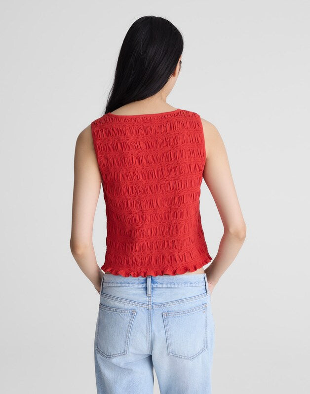 Smocked Boatneck Tank WILD POPPY