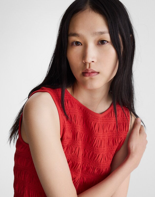 Smocked Boatneck Tank WILD POPPY