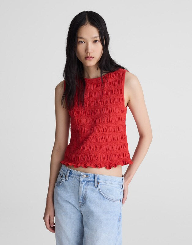 Smocked Boatneck Tank WILD POPPY