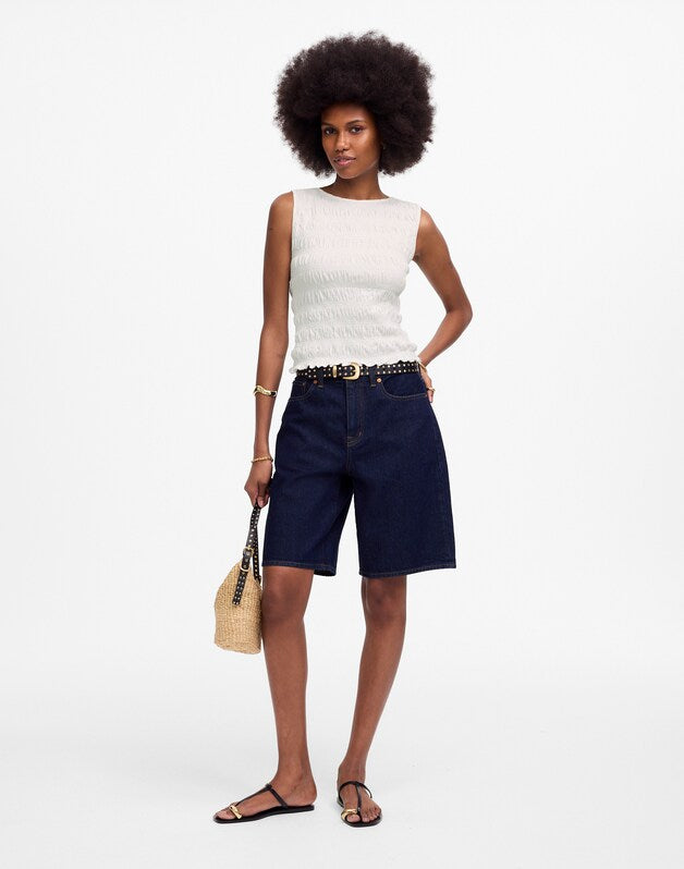 Smocked Boatneck Tank WHITE