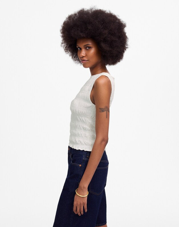 Smocked Boatneck Tank WHITE