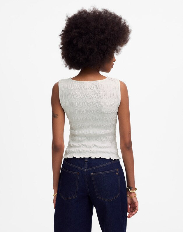 Smocked Boatneck Tank WHITE