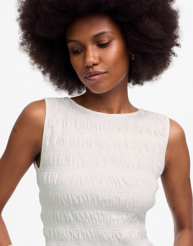 Smocked Boatneck Tank WHITE