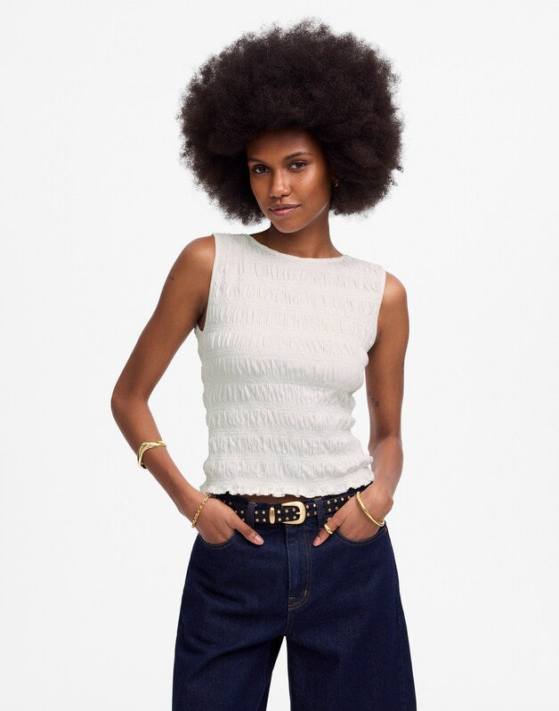 Smocked Boatneck Tank WHITE