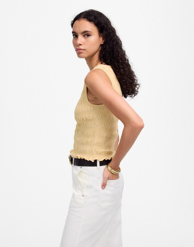 Smocked Boatneck Tank PALE CHAMOIS