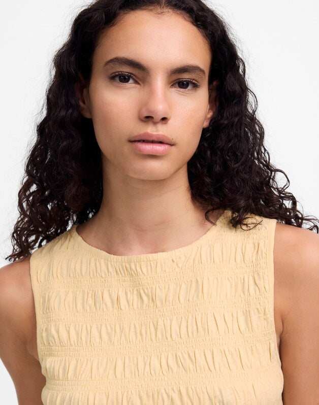 Smocked Boatneck Tank PALE CHAMOIS